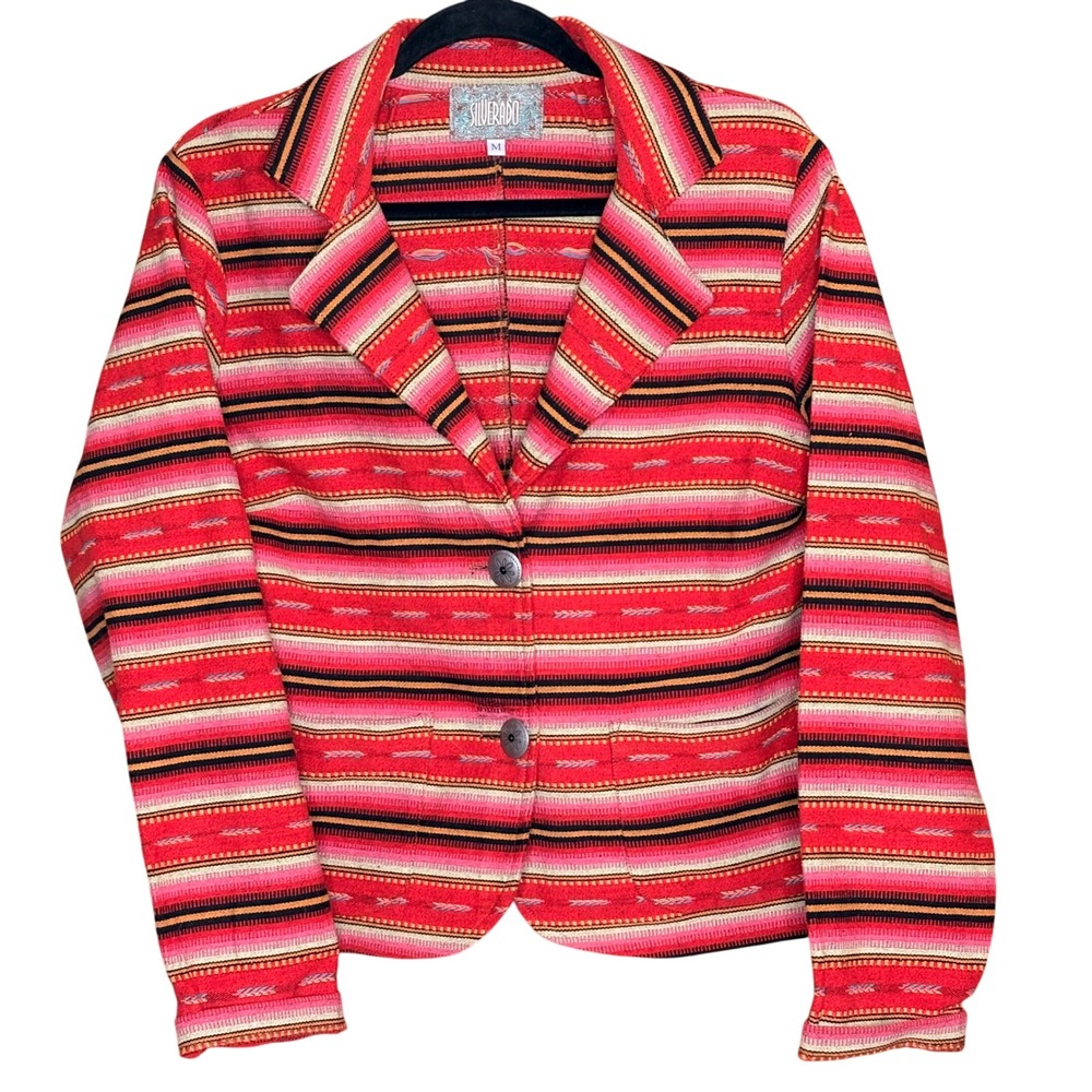 Silverado Blazer Women Medium Red Striped Excellent Southwestern Concho Button